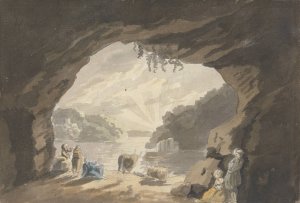 Figures with Animals at Cave by James Miller Oil Painting