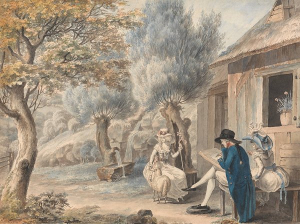 Main Product Photo of The Artist Sketching Mlle. de St. Legier as a Shepherdess  Painting by James Moore