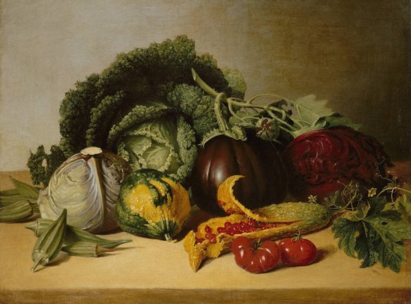 Still Life, Balsam Apple and Vegetables  by James Peale - Hand-Painted Oil Painting Reproduction