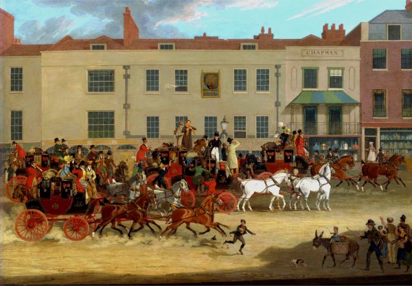 North Country Mails at the Peacock, Islington  by James Pollard - Hand-Painted Oil Painting Reproduction