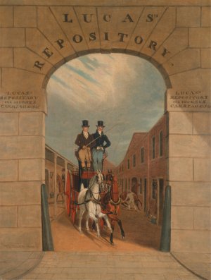 Schooling a Pair in a Brake at Lucas's Yard, Clerkenwell by James Pollard Oil Painting