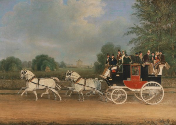 The London-Faringdon Coach passing Buckland House, Berkshire  by James Pollard - Hand-Painted Oil Painting Reproduction