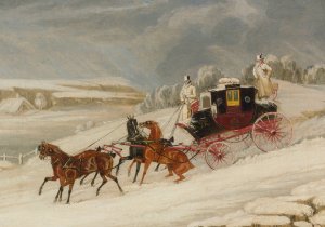 The London-Glasgow Royal Mail Coach Descending A Hill In A Snowstorm by James Pollard Oil Painting