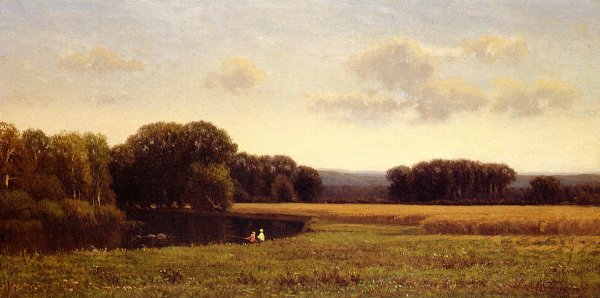 Late Summer Fishing by James Renwick Brevoort - Hand-Painted Oil Painting Reproduction
