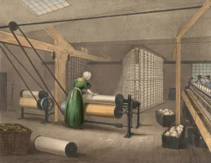 Progress of Cotton; #8 - Warping and winding by James Richard Barfoot Oil Painting