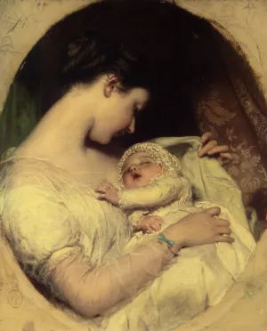 Artists Wife Elizabeth and Daughter by James Sant - Oil Painting Reproduction