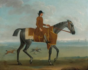 A Grey Racehorse With A Jockey Up Exercising On Newmarket Heath by James Seymour Oil Painting