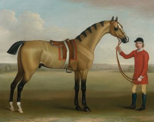 Cato, A Bay Racehorse, With A Groom In A Landscape by James Seymour Oil Painting
