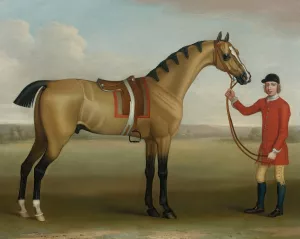 Cato, A Bay Racehorse, With A Groom In A Landscape by James Seymour Oil Painting