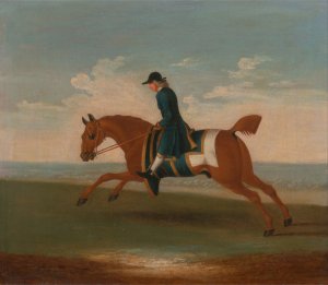 One of Four Portraits of Horses, a Chestnut Racehorse Exercised by a Trainer in a Blue Coat- gallop by James Seymour Oil Painting