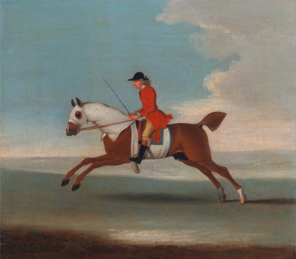 Main Product Photo of One of Four Portraits of Horses, a Chestnut Racehorse Exercised by a Trainer in a Red Coat- gallopi Painting by James Seymour