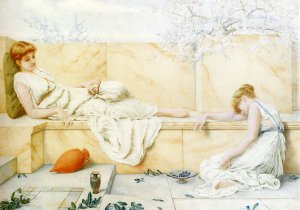 Two Classical Figures Reclining by James Smetham Oil Painting
