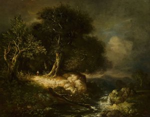 Forest landscape with a road and a river by James Stark Oil Painting