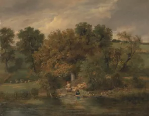 Sheep Washing at Postwick Grove, Norwich Oil painting by James Stark