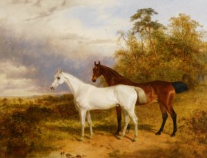 A Bay and Grey Horse in a Landscape Oil painting by James Walsham Baldock