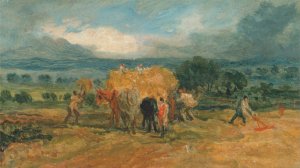 A Harvest Scene with Workers Loading Hay on to a Farm Wagon by James Ward Oil Painting