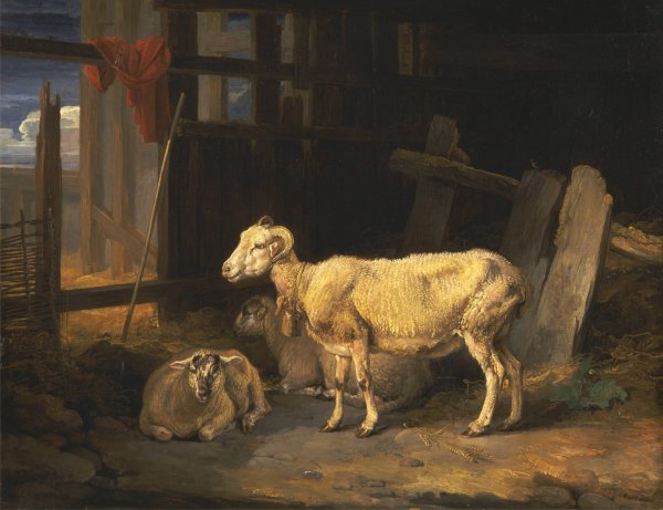 Heath Ewe and Lambs  by James Ward - Hand-Painted Oil Painting Reproduction