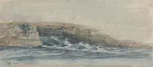 Sea Breaking on Stony Cliffs at Left by James Ward Oil Painting