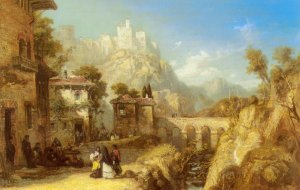 A Mediterranean Landscape with Villagers