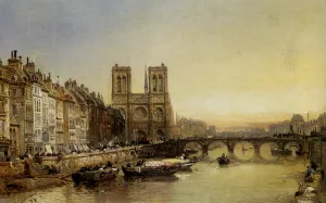 Notre Dame from the River Seine painting by James Webb