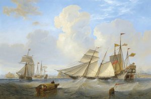 A British Opium Schooner And Other Shipping Off Hong Kong by James Wilson Carmichael Oil Painting