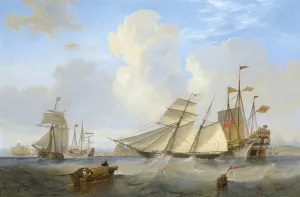 A British Opium Schooner And Other Shipping Off Hong Kong by James Wilson Carmichael Oil Painting