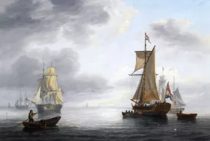 A Dutch Admiralty Yacht Disembarking Her Passengers Offshore by James Wilson Carmichael Oil Painting