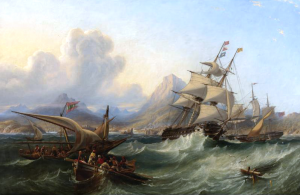 A Man-of-War Off the Turkish Coast Oil painting by James Wilson Carmichael
