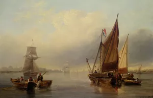 French Fishing Vessels Heading Out to Sea painting by James Wilson Carmichael