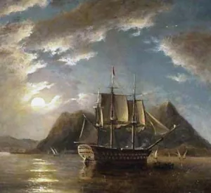 H.M.S. Minden 74, Off Gibraltar, Moonlight