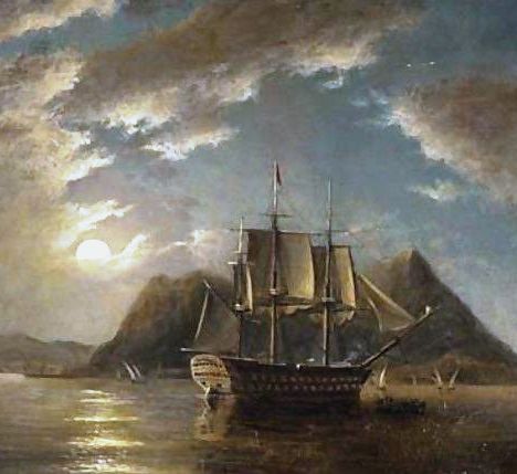 H.M.S. Minden 74, Off Gibraltar, Moonlight by James Wilson Carmichael - Hand-Painted Oil Painting Reproduction