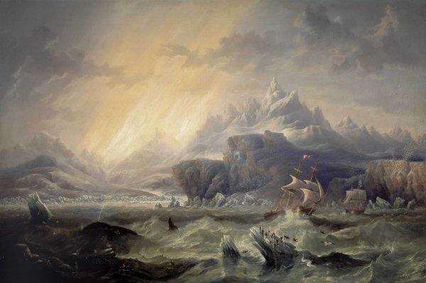 Main Product Photo of HMS Erebus and Terror in the Antarctic Painting by James Wilson Carmichael
