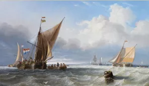 Off the Dutch Coast by James Wilson Carmichael - Oil Painting Reproduction