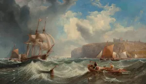 Passing the harbour buoy, Whitby by James Wilson Carmichael Oil Painting