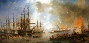 The Bombardment of Sveaborg by James Wilson Carmichael Oil Painting