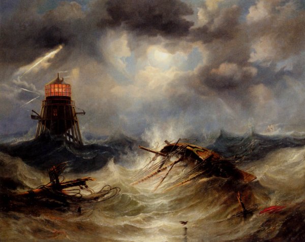 Main Product Photo of The Irwin Lighthouse, Storm Raging Painting by James Wilson Carmichael