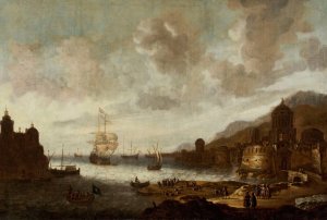 Dutch ship in an exotic port Oil painting by Jan Abrahamsz Beerstraaten