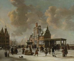 The Paalhuis and the Nieuwe Brug, Amsterdam, in the Winter by Jan Abrahamsz Beerstraaten Oil Painting