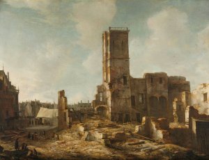 The Ruins of the Old Town Hall of Amsterdam after the Fire of 7 July 1652 by Jan Abrahamsz Beerstraaten Oil Painting