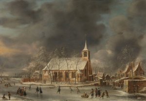 View of the Church of Sloten in the Winter by Jan Abrahamsz Beerstraaten Oil Painting