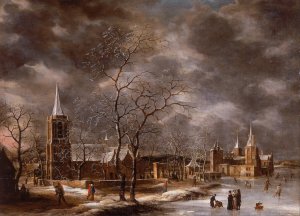 Warmond Castle in a Winter Landscape by Jan Abrahamsz Beerstraaten Oil Painting