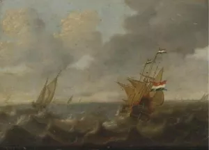 Dutch Ships on a Rough Sea by Jan Abrahamsz. Beerstraten - Oil Painting Reproduction