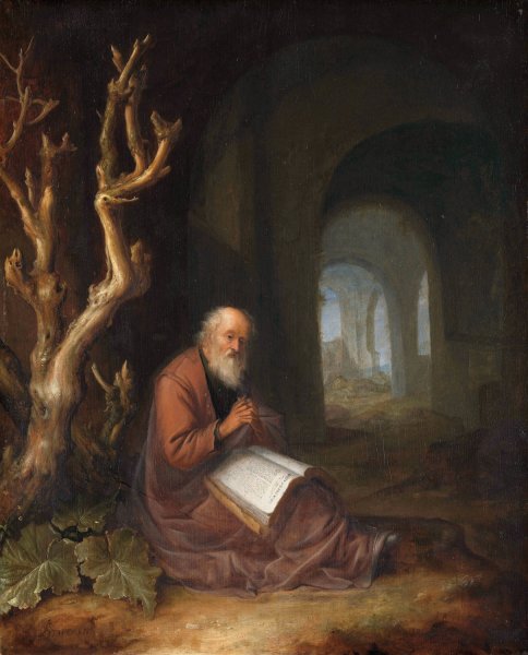 Main Product Photo of A Hermit Praying in a Ruin  Painting by Jan Adriaensz Van Staveren