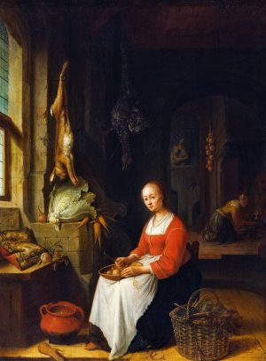 Kitchen Scene by Jan Adriaensz Van Staveren Oil Painting