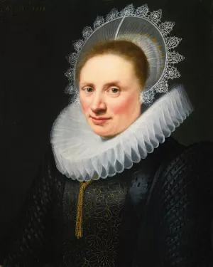 Portrait Of A Lady In A White Lace Ruff And Cap by Jan Anthonisz Van Ravesteyn Oil Painting