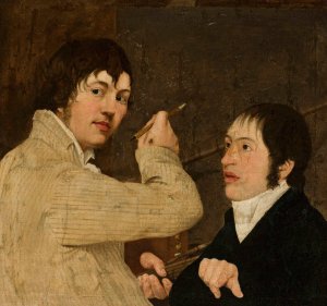 Portrait of a painter with a young man by Jan Antoni Blank Oil Painting