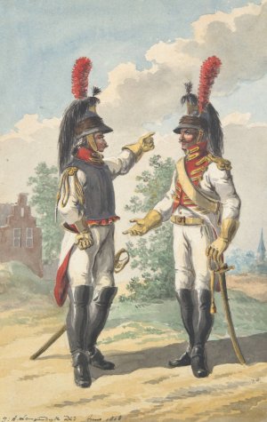 Two Cuirassiers of the Dutch Royal Horse Guard by Jan Antony Langendijk Oil Painting