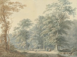 Bosgezicht met klassicistische stoffage Oil painting by Jan Apeldoorn