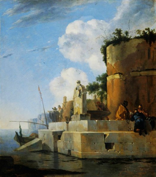 Main Product Photo of A Waterside Ruin in Italy Painting by Jan Asselijn