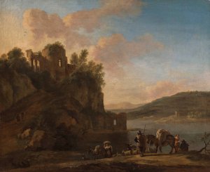 An Italianate River Landscape With Herders On A Path With Their Flock And Donkeys by Jan Asselijn Oil Painting
